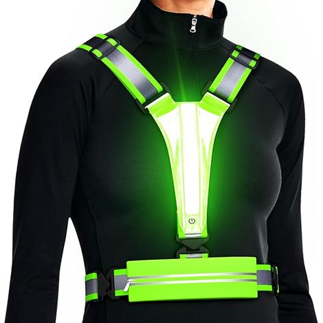 Gilet Réfléchissant LED - Éclairage Rechargeable par USB - Porte-Téléphone Intégré - Pour Course À Pied et Marche Nocturne - Taille Unique Réglable (1/3)