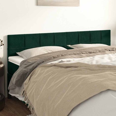 Tête de lit 180 cm en velours vert foncé, hauteur réglable avec pieds en bois - PANGIVO (1/5)