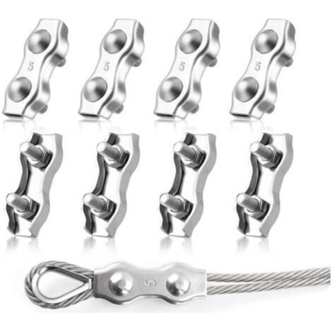 8 Pièces M5 Duplex Clips Serre-Câbles, Pinces De Câble Métallique Duplex En Acier Inoxydable 304, Câble à Pince 5mm pour Cordes à Linge en Câble Métallique, Voiles de Soleil (1/5)