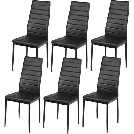 Set of 6 Dining Chairs Padded Seat High Back Dining Side Chairs PVC Leather (1/5)
