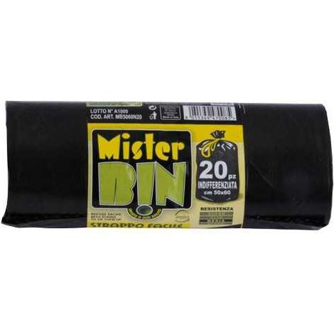 Bolsa de basura con ligaduras negras 50x60 cm, 20 unidades. Mr. Bin