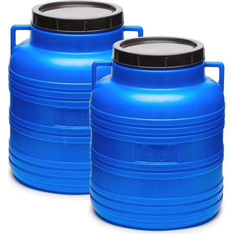 Garronda Set 2x 30 Liter Weithalsfass BPA-frei Futtertonne Fass Universalfass Lebensmittel Fass Regenfass für Garten Regentonne mit Deckel Regenwassertonne für Garten Wassertonne GD-0121, Blau (1/5)