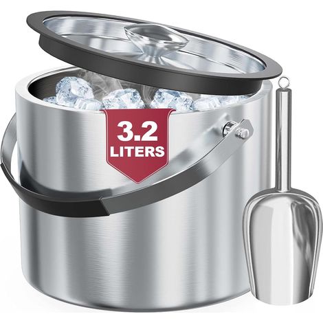 3.2L seau a glacon Isotherme Double paroi Seau à glaçons Incluse Pelle et Couvercle, seau a champagne seau a glace pour apéritifs Boisson Cocktails Bouteille Bar Anniversaires Fêtes (1/5)
