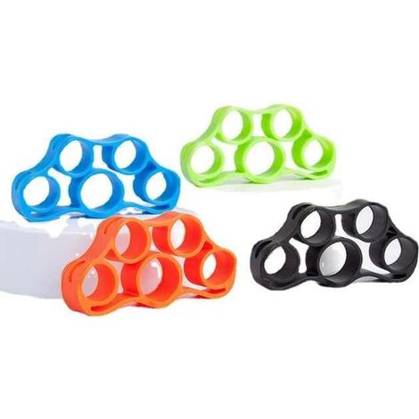 Lot de 4 Exerciseur de doigts, silicone, 5 anneaux, résistance progressive, musiciens sportifs rééducation