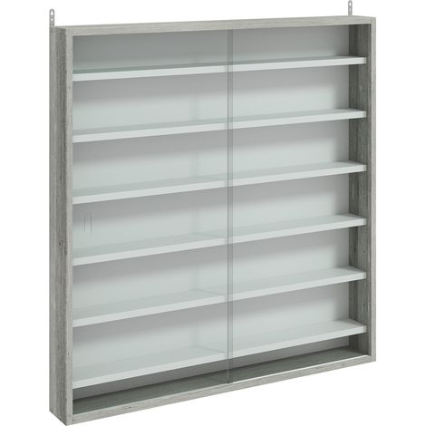 GagaVitrine murale de rangement 7 etageres reglables portes en verre 80x9,5x83 cm blanc gris (1/5)