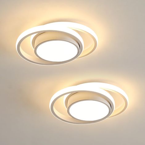 2 Pièces Plafonniers LED Moderne pour Chambre, Cuisine, Couloir, 32W 2350LM Luminaire Plafond, Rond Lampe LED Plafond, Lumière Chaude 3000K, Diamètre 28cm, Blanc (1/5)