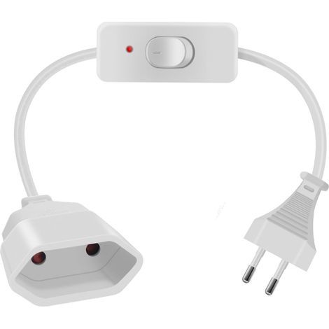 Euro Extension Cable with Switch, 0.5m White, 2x0.75mm², for Lamp, Television, Computer (1/5)