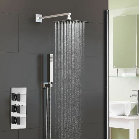 Rose 2 Way Concealed Thermostatic Shower Mixer Valve 200 Slim Overhead - Chrome (1/5)