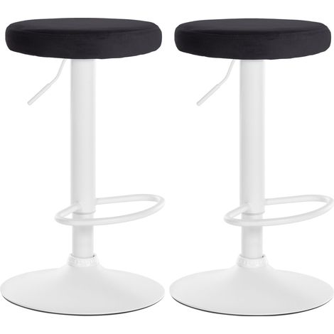 Set di 2 sgabelli da bar con seduta in tessuto di velluto nero e struttura in metallo bianco TDB10703