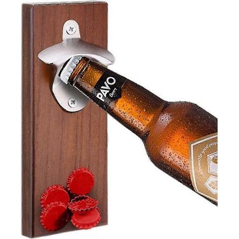 Ouvre-bouteille mural avec récupérateur de capsules magnétique, fixation pour réfrigérateur avec aimants, cadeau de pendaison de crémaillère, cadeau pour homme, cadeau d'anniversaire (1/5)