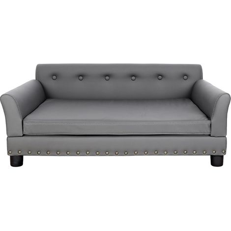 Divano per Cani Lusso Grande Media Poltrona per cane in Pelle microfibra Traspirante Impermeabile Rialzato Sedia per cani - L Grigio 96x70x40cm (1/5)