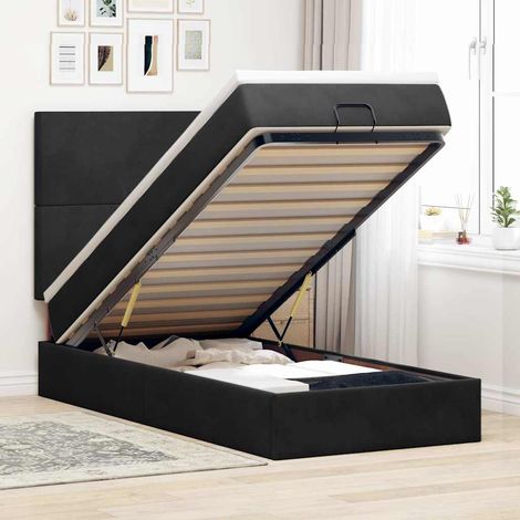 Cadre de lit ottoman avec matelas noir 90x190 cm velours (1/5)