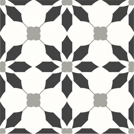 Lot de 20 carreaux de sol autocollants en vinyle imperméable pour salle de bain, cuisine, cheminée, niche pour animaux domestiques, escaliers, chambres à coucher, mur, noir, blanc, gris (1/5)