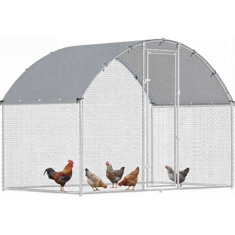 PawHut gallinero para exterior, 2,8x1,7x1,9 m, de acero galvanizado con cubierta de tela oxford, anti-uv e impermeable, para 5-8 gallinas, plata (1/5)