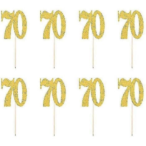 10 pics à cupcakes numéro 70 en papier pailleté, décorations pour gâteaux (dorés) (1/5)