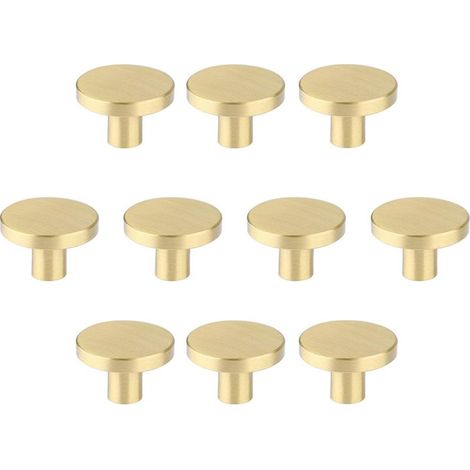 Boutons de meubles en laiton brossé, boutons de tiroir de commode dorés pour placards, couloirs, salles de bains et cuisines, paquet de 10 (champignon de 30 mm) (1/5)