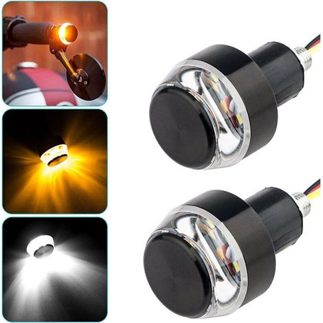 Clignotants LED 12V pour guidon moto Ø22 mm, jaune/blanc, usinés CNC, 1 paire