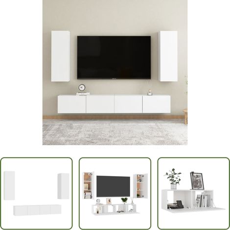 Fernsehschrank -  4-tlg. TV-Schrank-Set Weiß Holzwerkstoff (1/5)