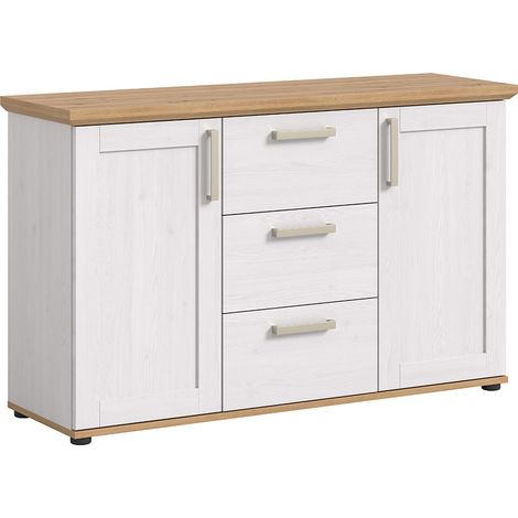 Verona Sideboard 3 Schubladen 2 Türen weiß, Eiche Dekor.