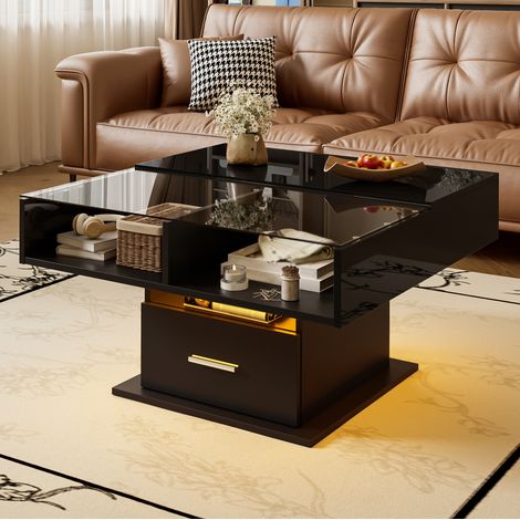 Tavolo salotto alzabile con LED e cassetto 78x78 cm OKMYHOME (1/5)