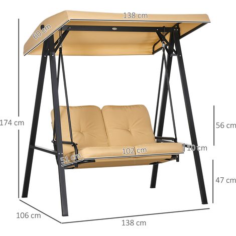 Balançoire Hollywood 3 places beige 138x106x174cm,baldaquin solaire réglable,charge 220kg pour jardin et terrasse. (1/5)