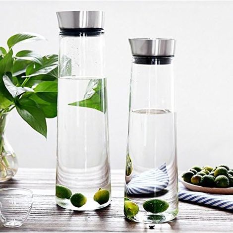 Carafe à eau classique de 1 L avec couvercle en acier inoxydable et verre borosilicate (1/5)