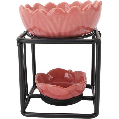 Porte-bougie chauffe-plat, brûleur de cire parfumée, en céramique, fer noir, support rose, style vintage (1/5)