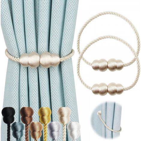 Attaches de rideaux magnétiques, élégantes attaches de rideaux d'extérieur, blanches, lot de 2 (1/5)