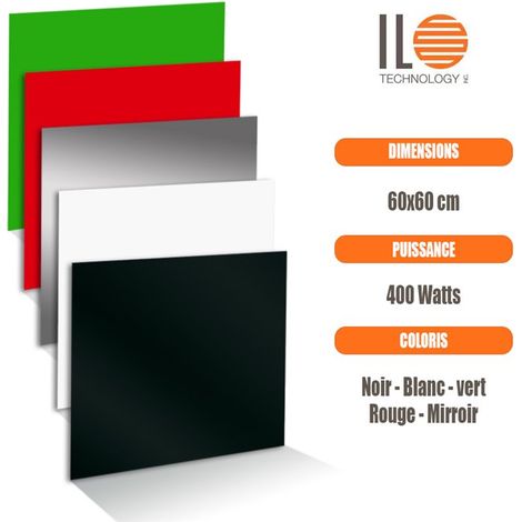 Radiateur électrique plat panneau rayonnant en verre 60x60 cm - 400W Couleur - Rouge, Thermostat - OUI