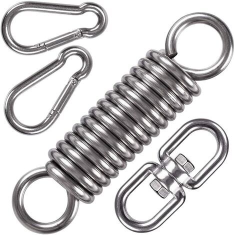 1 Kit suspension ressort, Crochet pivotant acier inoxydable, Mousquetons sécurité, Pour hamac chaise balançoire sac frappe (1/5)