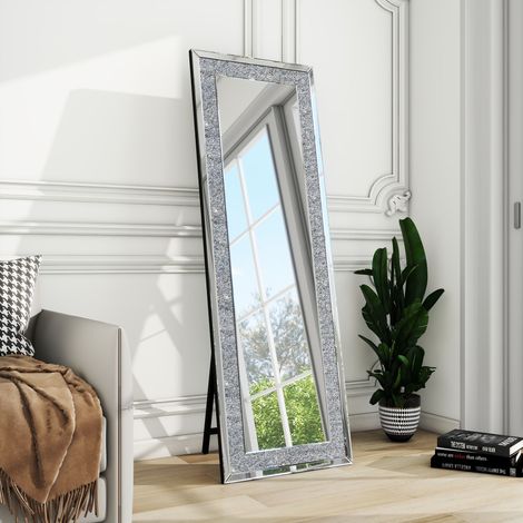 63in Modern Glam Full-Length Floor Mirror with Glitter Border - Dual Mount Wall & Floor Standing Mirror for Bedroom & Dressing Room (1/5)