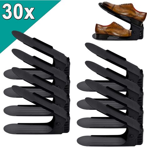 Meuble à chaussures Lot de 30 Support à Chaussures Réglables Empiler Les Chaussures Economie d'Espace à Chaussures Plastique, Noir HENGMEI