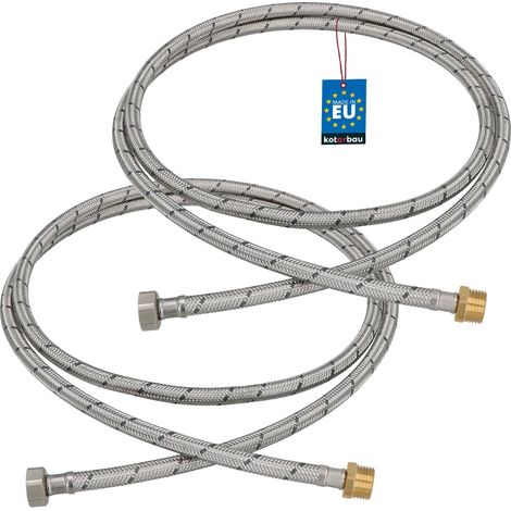 KOTARBAU® Lot de 2 Flexible Robinet 1/2" x 1/2" - Flexible Eau - Tuyau Robinet 200 cm - Mâle x Femelle - Rallonge Robinet Cuisine Flexible - Acier Inoxydable - Tuyau Flexible Plomberie (1/4)