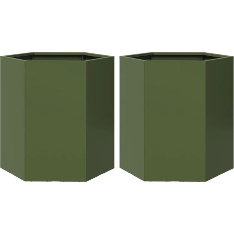 Maison Exclusive - Fioriere da Giardino 2pz Verde Oliva Esagono 46x40x45cm Acciaio