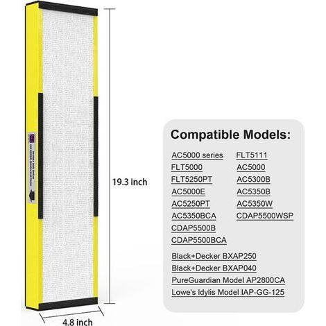 Packung mit 2 FLT5300 C HEPA-Ersatzfiltern, kompatibel mit AC5000, AC5000E, AC5250PT, AC5350B, AC5350BCA, AC5350W, AC5300B (1/4)