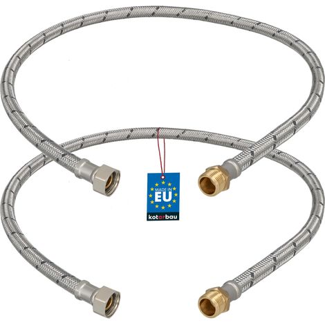 KOTARBAU® Lot de 2 Flexible Robinet 3/8" x 3/8" - Flexible Eau - Tuyau Robinet 90 cm - Mâle x Femelle - Rallonge Robinet Cuisine Flexible - Acier Inoxydable - Tuyau Flexible Plomberie (1/4)