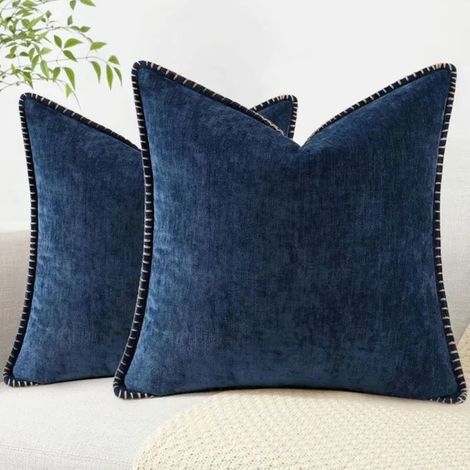 Set mit 2 Chenille-Kissenbezügen, 50 × 50 cm, Landhausstil, genähter Rand (1/4)