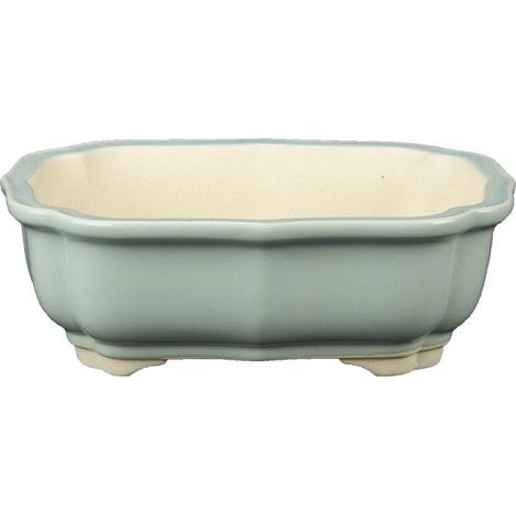 Vaso per bonsai ovale in gres smaltato azzurro cielo 14x9,5x4,5 cm - A6
