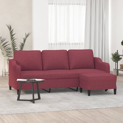 Sofá de 3 plazas con taburete de tela rojo tinto 180 cm vidaXL (1/5)