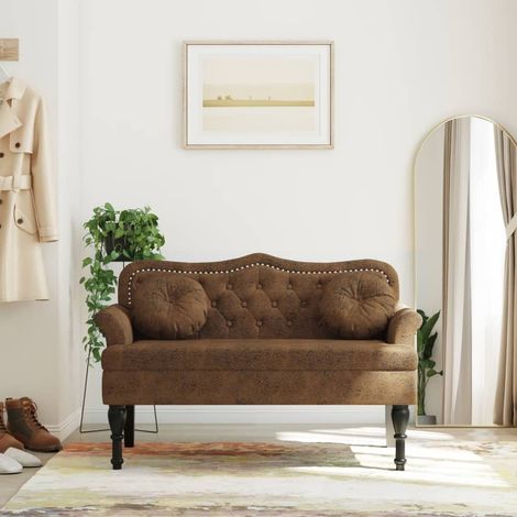 Bank mit Kissen Braun 120,5 x 65 x 75 cm Wildlederimitat (1/5)