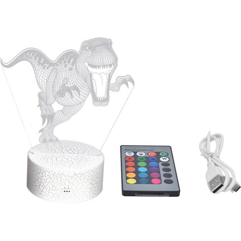 Lampe de nuit Dinosaure 3D 16 couleurs 5 niveaux de luminosité 4 modes clignotants Cadeau d'anniversaire pour enfants (1/5)