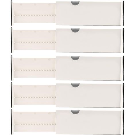 Lot de 5 séparateurs de tiroirs, réglables, en plastique, système de rangement de tiroirs, extensibles, 28 à 44 cm, pour cuisine, salle de bain, bureau, chambre à coucher, commode (1/5)