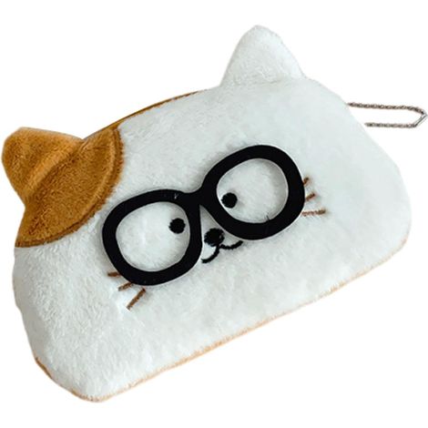 Astuccio a forma di animale in peluche, astuccio per la cancelleria in peluche con cerniera, adorabile trousse per il trucco per adolescenti e un gatto dalle orecchie marroni. (1/5)