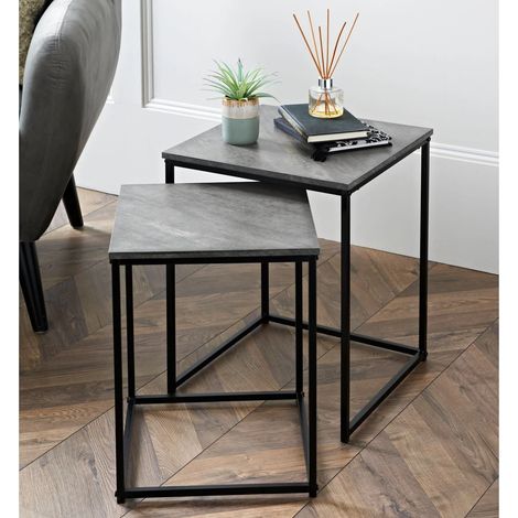 Nest of 2 Tables Modern Living Room Furniture Set Wooden Side Coffee Tables (1/4)
