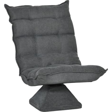 Fauteuil/canapé de sol avec dossier réglable, fauteuil inclinable pivotant, coussin d'assise au sol pour salon et bureau, en microfibre grise (1/5)