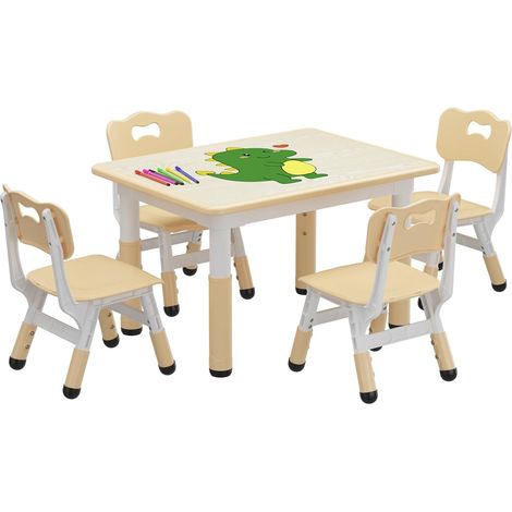 Table pour enfants 80x60cm avec 4 chaises, ensemble de chaises réglables en hauteur Mobilier,Capacité de charge de 100 kg, pour garçons filles à partir de 2 ans