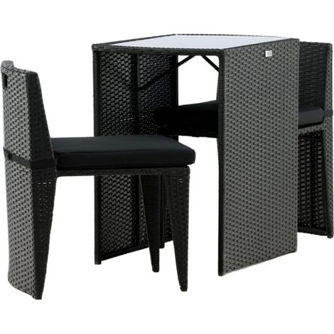 Ensemble Table de Jardin & 2 Chaises "Savanna" 75cm Noir (1/5)