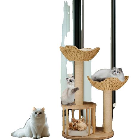 Árbol para gatos, plataformas suaves para la siesta, postes rascadores, BLANCO (1/2)