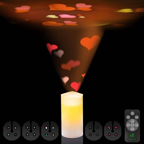 Vounot – Bougie LED avec projection d'images – Télécommande incluse – 20 images projetées – Éclairage d'ambiance extérieure – 7x14cm