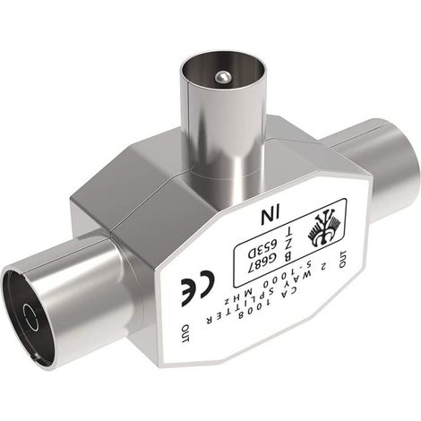 Adaptateur en T RF pour câble TV 1 en 2, entièrement métallique, prise vidéo mâle/femelle 9,5 mm.